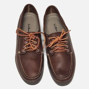 L.L. Bean Mens Handsewn Moccasins Blucher Moccossin Brown Leather Size 11